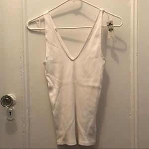 Express Ribbed V-Neck Tank in White